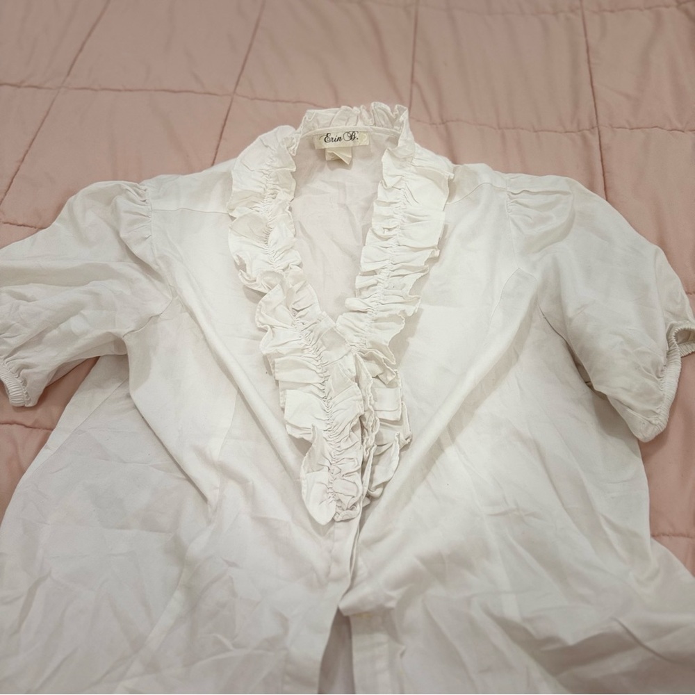 White Ruffled Women's Top - Picture 2 of 4